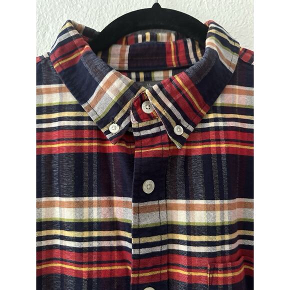 LL Bean Signature Slim Fit Plaid Flannel Shirt Red Blue Cotoon Mid Weight Mens L - Picture 7 of 13